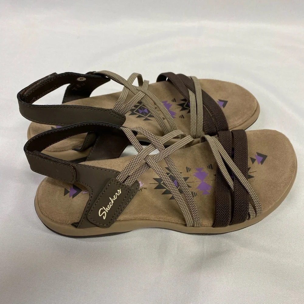 Skechers Women's Reggae Slim Summer Getaway Brown Tan Strappy Sandals Size 6 - Picture 5 of 9
